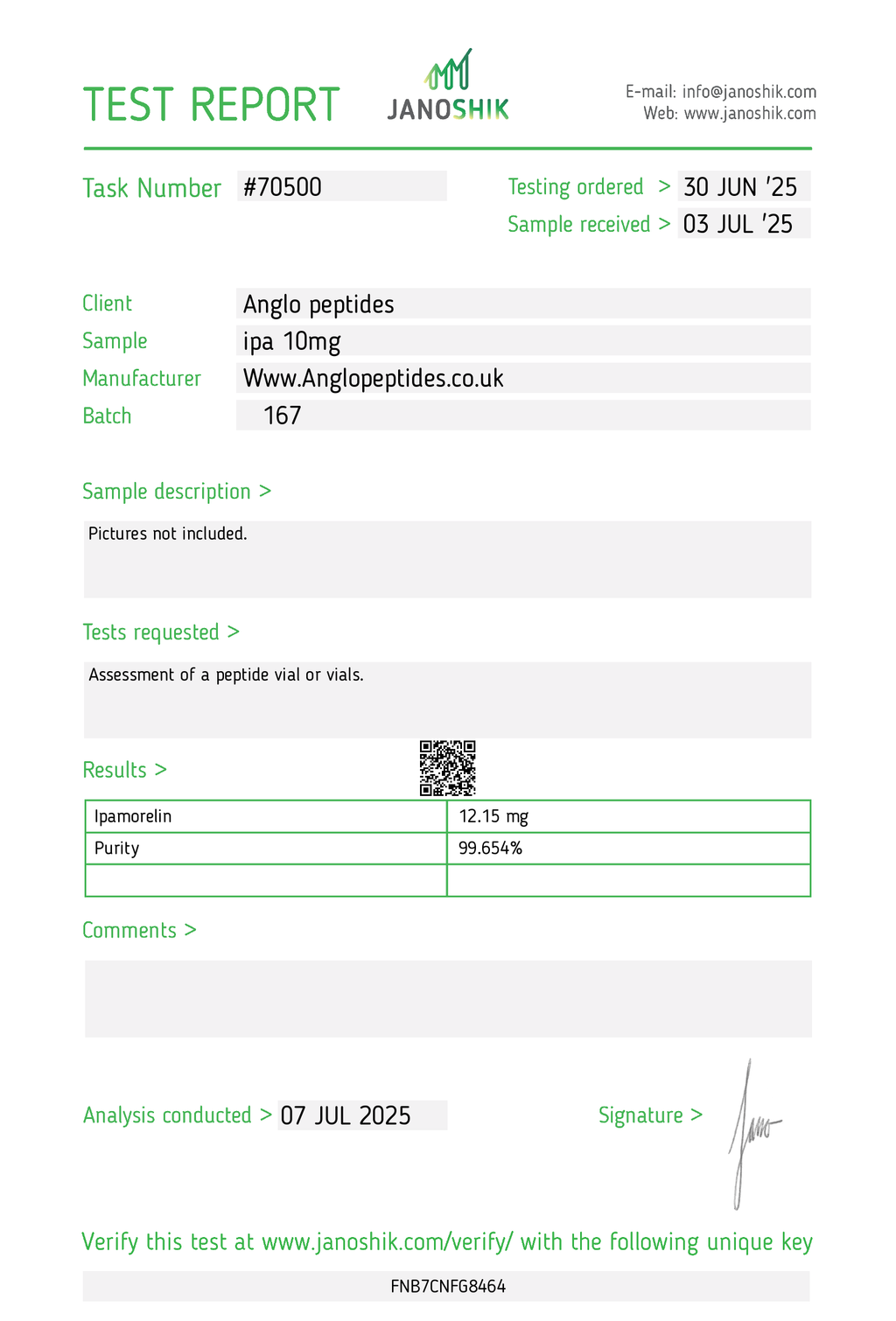 Ipamorelin – 10mg (Batch #168)
