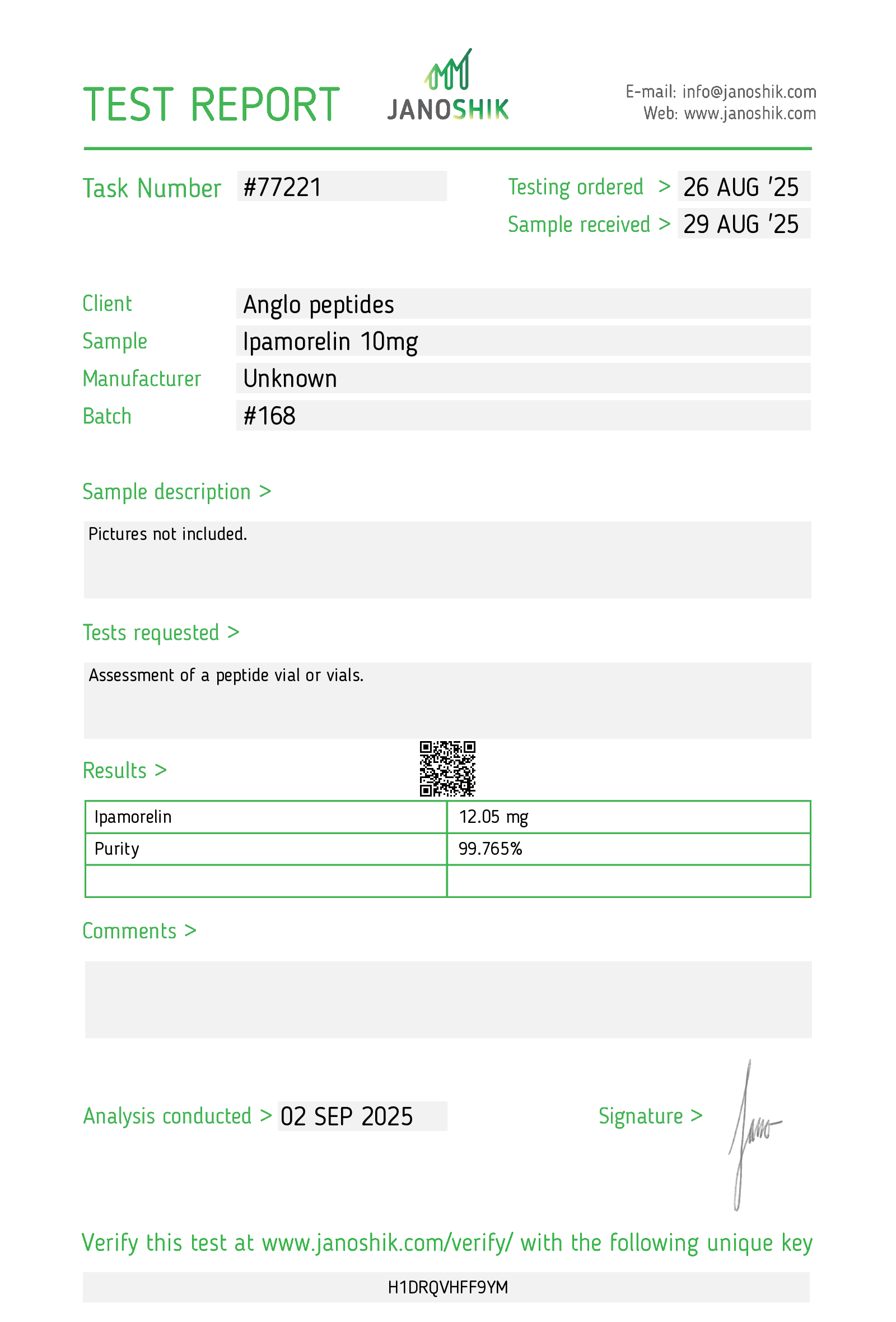 Ipamorelin – 10mg (Batch #168)
