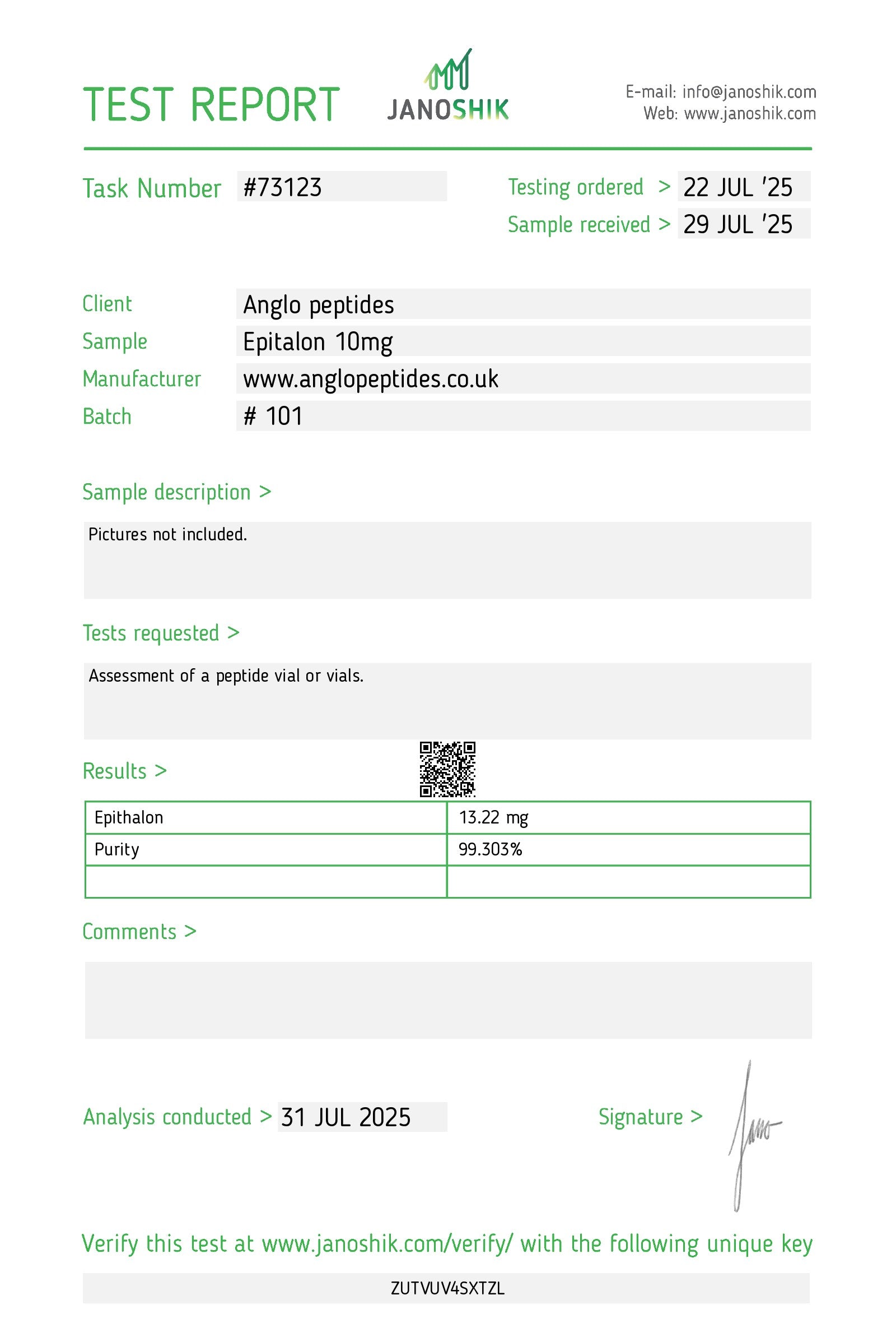 Epitalon Peptide – 10mg Vial